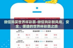 微信购买世界杯彩票-微信购彩新风尚，安全、便捷的世界杯彩票之旅
