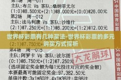 世界杯彩票有几种买法-世界杯彩票的多元购买方式探析