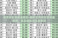 世界杯彩票奖金规则-解析世界杯彩票奖金规则，真实体验与注意事项