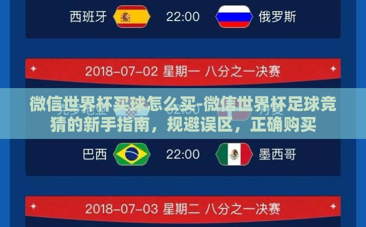 微信世界杯买球怎么买-微信世界杯足球竞猜的新手指南,规避误区,正确购买 微信世界杯买球怎么买-微信世界杯足球竞猜的新手指南,规避误区,正确购买