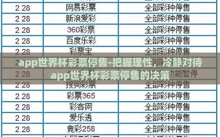 app世界杯彩票停售-把握理性,冷静对待app世界杯彩票停售的决策 app世界杯彩票停售-把握理性,冷静对待app世界杯彩票停售的决策