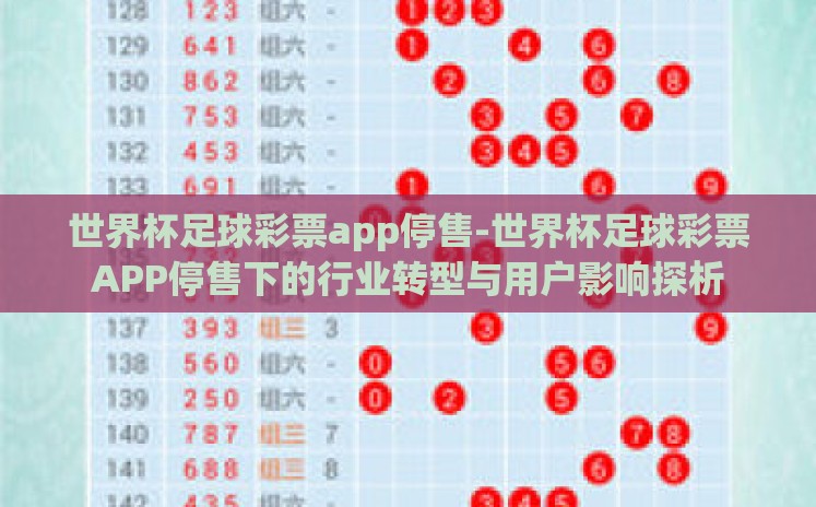 世界杯足球彩票app停售-世界杯足球彩票APP停售下的行业转型与用户影响探析 世界杯足球彩票app停售-世界杯足球彩票APP停售下的行业转型与用户影响探析