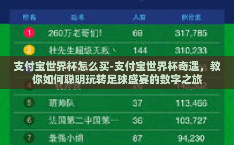 支付宝世界杯怎么买-支付宝世界杯奇遇,教你如何聪明玩转足球盛宴的数字之旅 支付宝世界杯怎么买-支付宝世界杯奇遇,教你如何聪明玩转足球盛宴的数字之旅