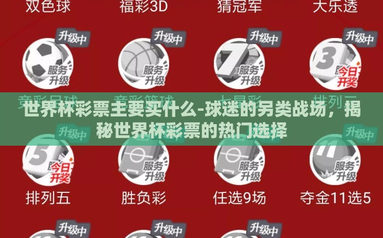 世界杯彩票主要买什么-球迷的另类战场,揭秘世界杯彩票的热门选择 世界杯彩票主要买什么-球迷的另类战场,揭秘世界杯彩票的热门选择