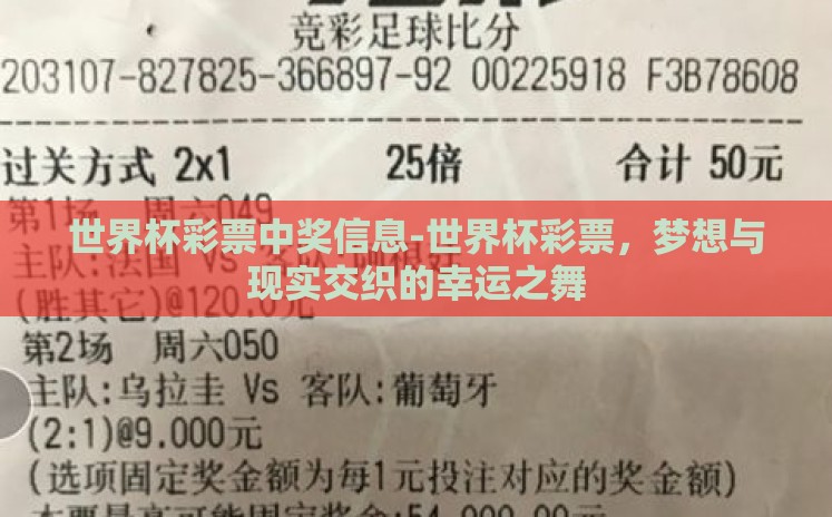 世界杯彩票中奖信息-世界杯彩票,梦想与现实交织的幸运之舞 世界杯彩票中奖信息-世界杯彩票,梦想与现实交织的幸运之舞
