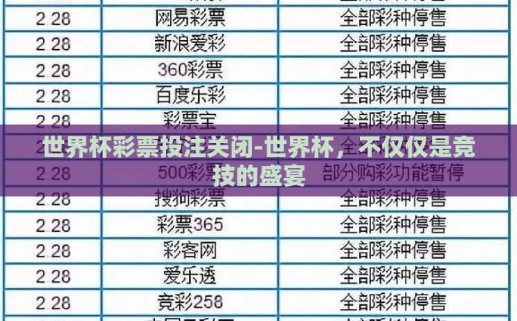 世界杯彩票投注关闭-世界杯,不仅仅是竞技的盛宴 世界杯彩票投注关闭-世界杯,不仅仅是竞技的盛宴