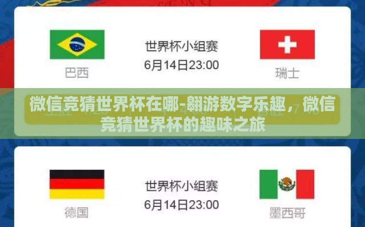 微信竞猜世界杯在哪-翱游数字乐趣,微信竞猜世界杯的趣味之旅 微信竞猜世界杯在哪-翱游数字乐趣,微信竞猜世界杯的趣味之旅