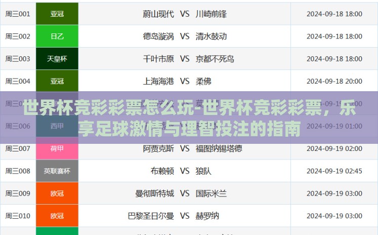 世界杯竞彩彩票怎么玩-世界杯竞彩彩票,乐享足球激情与理智投注的指南 世界杯竞彩彩票怎么玩-世界杯竞彩彩票,乐享足球激情与理智投注的指南