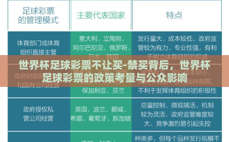 世界杯足球彩票不让买-禁买背后，世界杯足球彩票的政策考量与公众影响