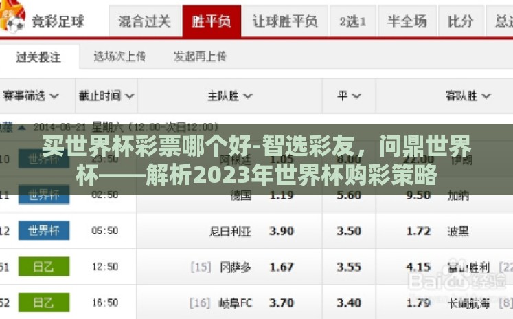 买世界杯彩票哪个好-智选彩友,问鼎世界杯——解析2023年世界杯购彩策略 买世界杯彩票哪个好-智选彩友,问鼎世界杯——解析2023年世界杯购彩策略