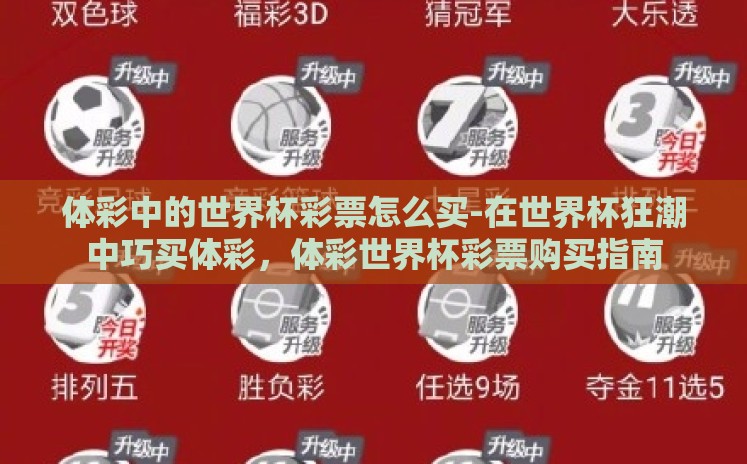 体彩中的世界杯彩票怎么买-在世界杯狂潮中巧买体彩,体彩世界杯彩票购买指南 体彩中的世界杯彩票怎么买-在世界杯狂潮中巧买体彩,体彩世界杯彩票购买指南