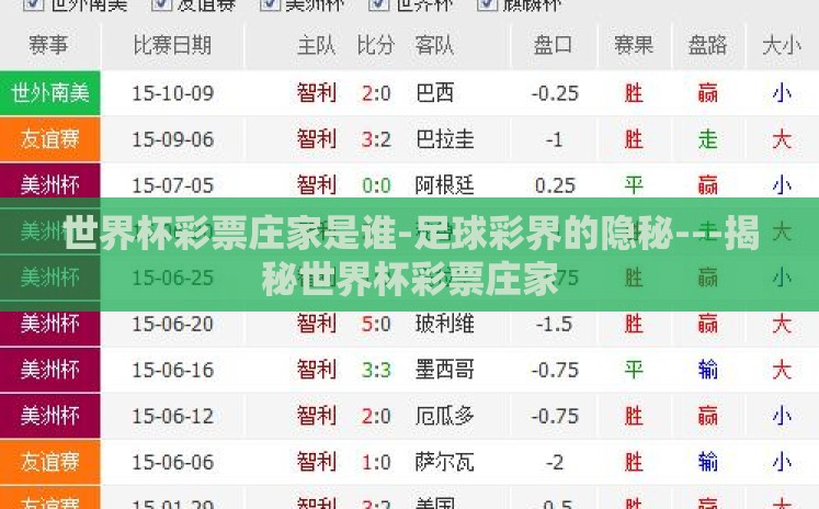 世界杯彩票庄家是谁-足球彩界的隐秘---揭秘世界杯彩票庄家