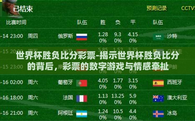 世界杯胜负比分彩票-揭示世界杯胜负比分的背后，彩票的数字游戏与情感牵扯
