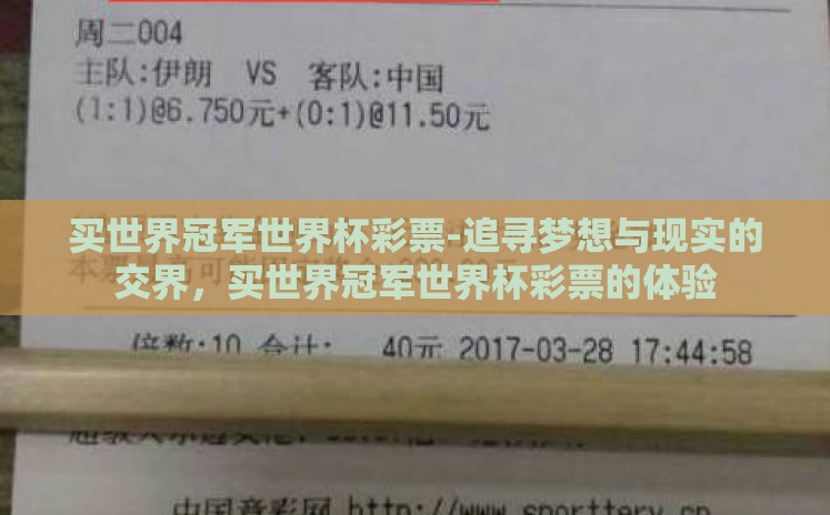 买世界冠军世界杯彩票-追寻梦想与现实的交界，买世界冠军世界杯彩票的体验