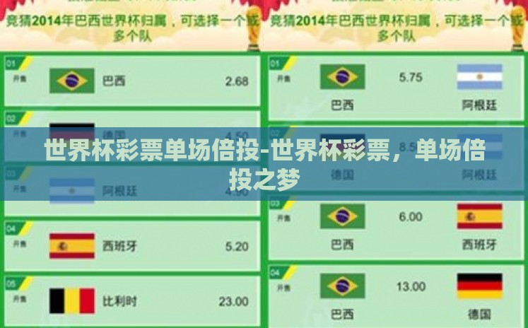 世界杯彩票单场倍投-世界杯彩票，单场倍投之梦