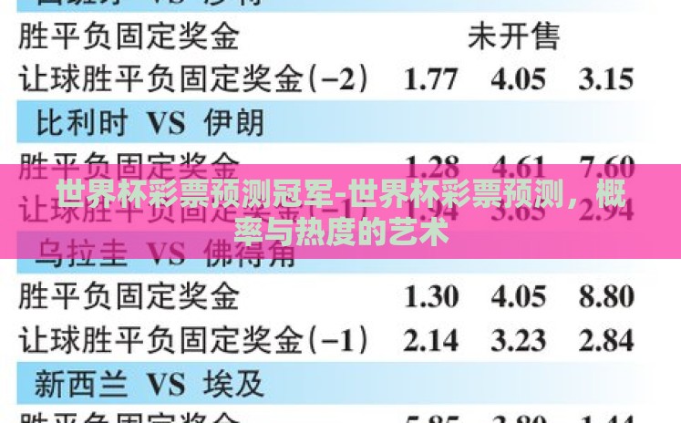 世界杯彩票预测冠军-世界杯彩票预测，概率与热度的艺术