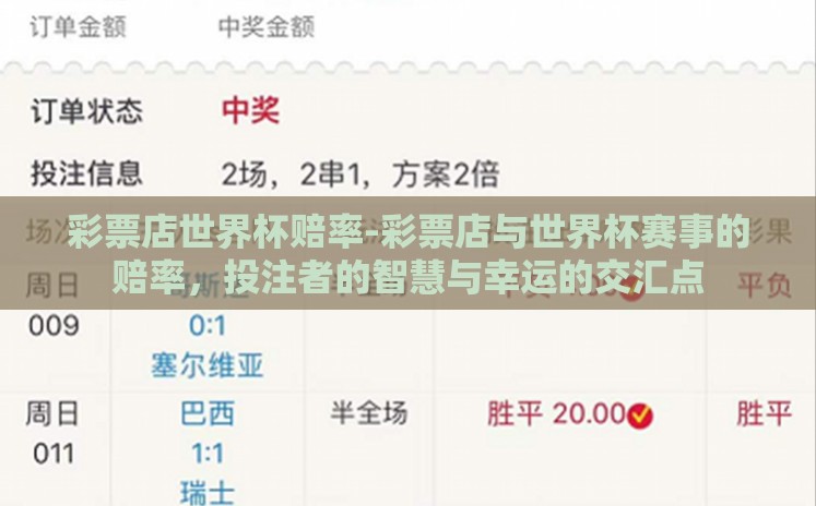 彩票店世界杯赔率-彩票店与世界杯赛事的赔率,投注者的智慧与幸运的交汇点 彩票店世界杯赔率-彩票店与世界杯赛事的赔率,投注者的智慧与幸运的交汇点
